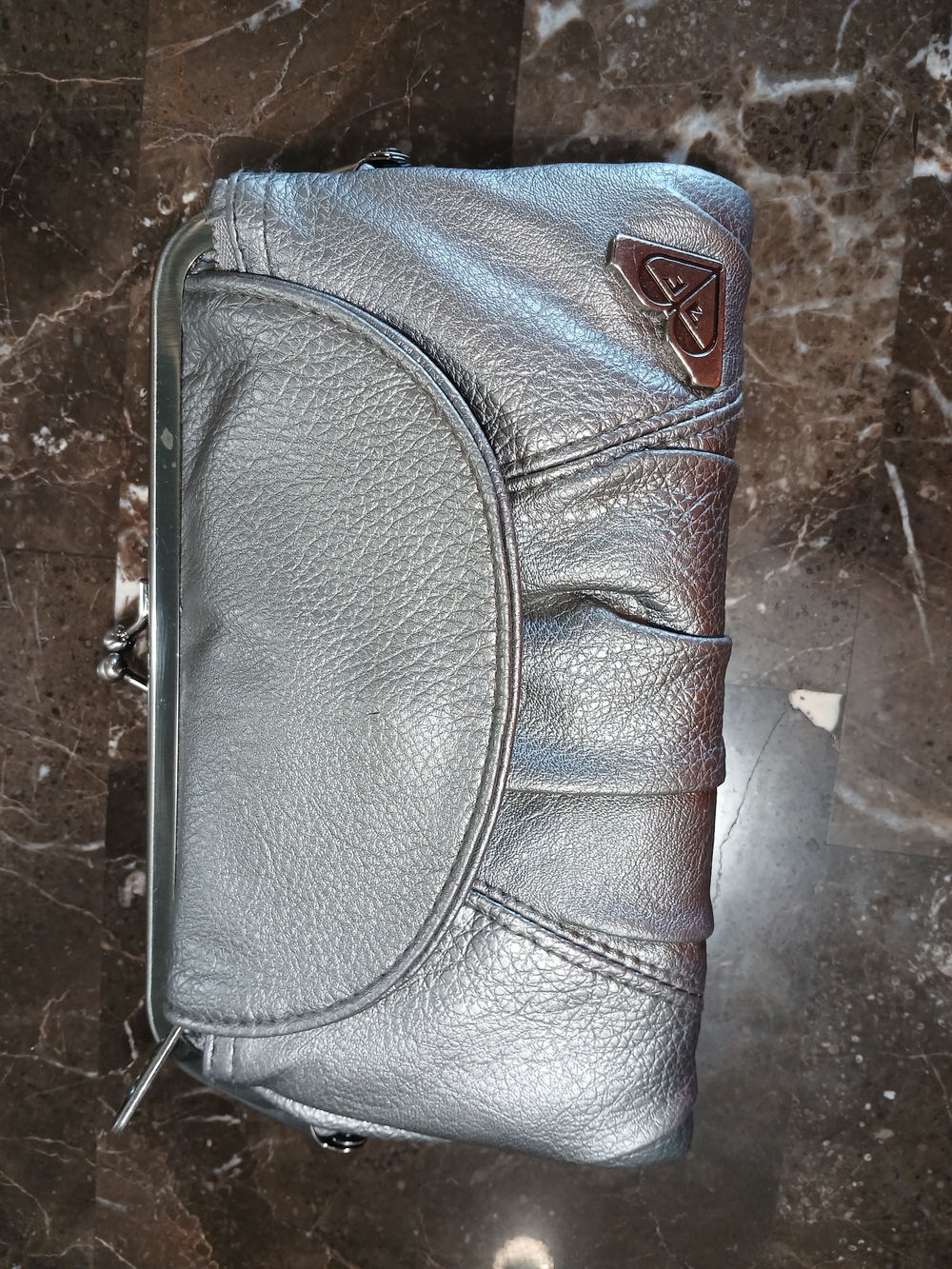 Roxy Y2K Metallic Silver Zip Around Wallet With Kiss-lock